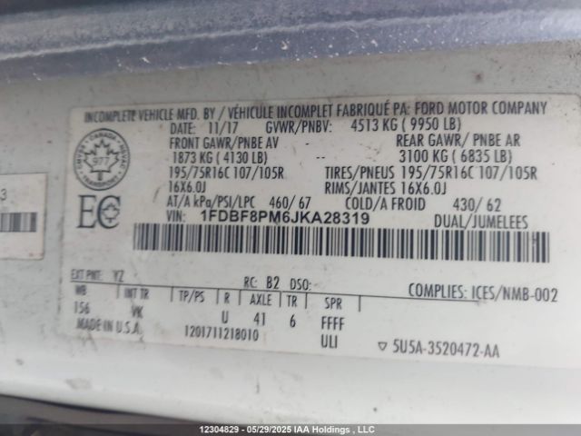 1FDBF8PM6JKA28319 Ford Transit