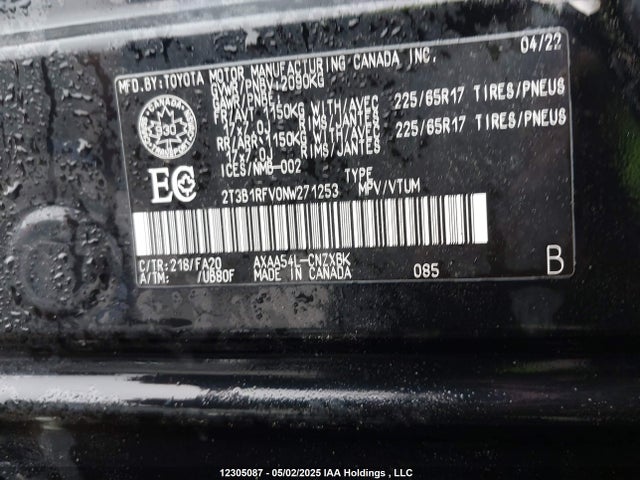 12305087 :رقم المزاد ، 2T3B1RFV0NW271253 vin ، 2022 Toyota Rav4 Le مزاد بيع