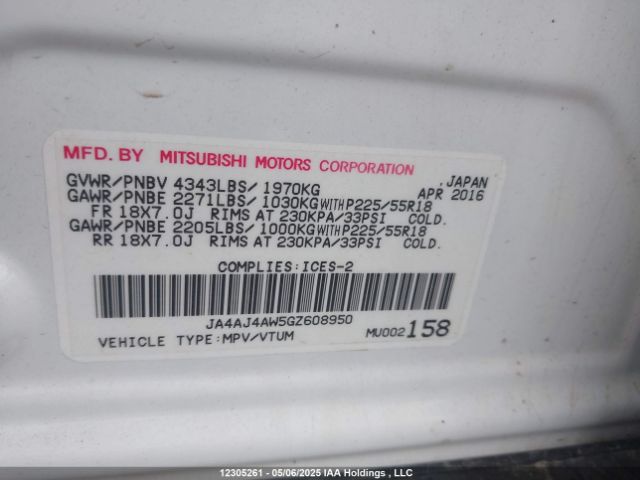 JA4AJ4AW5GZ608950 Mitsubishi Rvr Gt/se Limited Edition