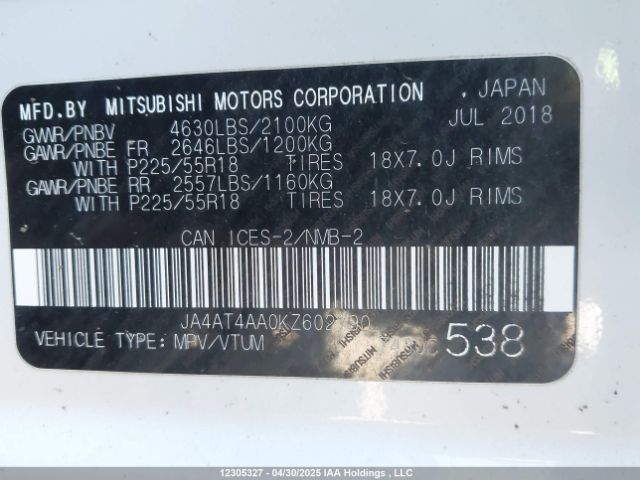 JA4AT4AA0KZ602190 Mitsubishi tc/ic mivec