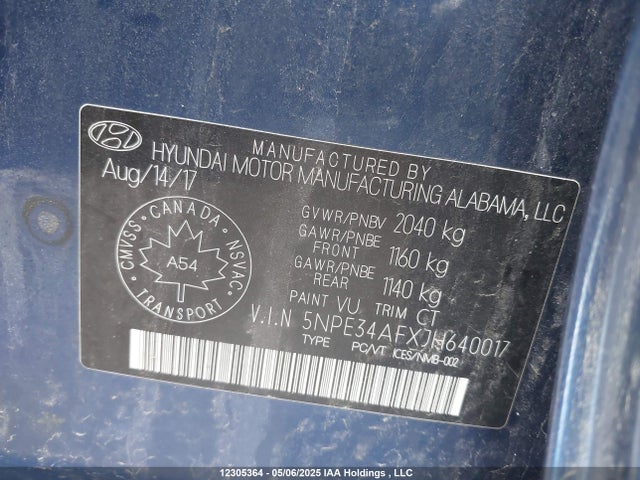 12305364 :رقم المزاد ، 5NPE34AFXJH640017 vin ، 2018 Hyundai Sonata Sport/limited/sel مزاد بيع