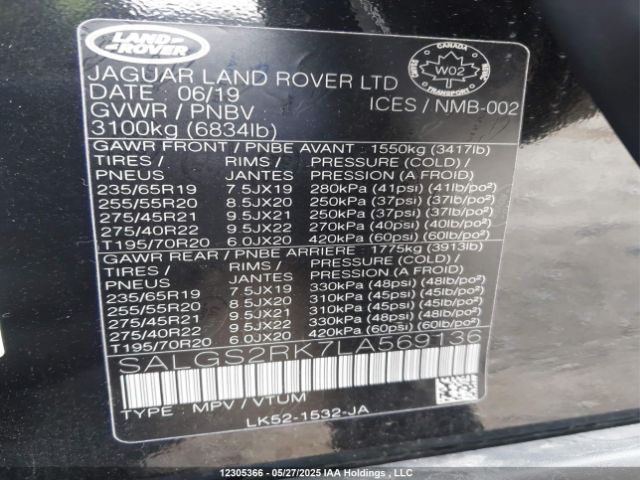 SALGS2RK7LA569136 Land Rover tdv6