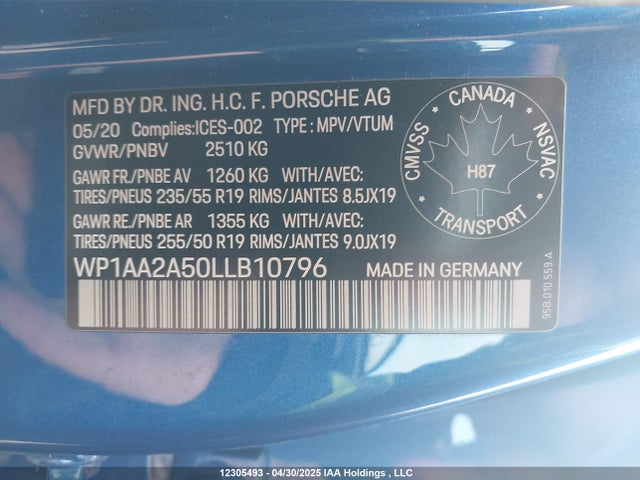 WP1AA2A50LLB10796 Porsche 2020