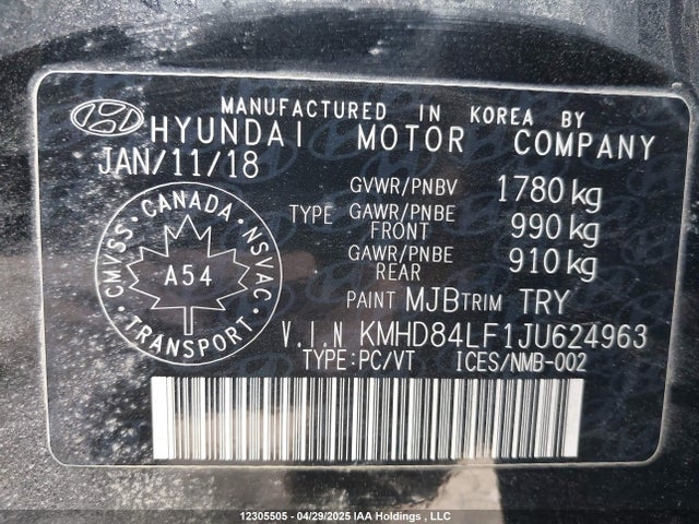 KMHD84LF1JU624963 Hyundai mpi nu