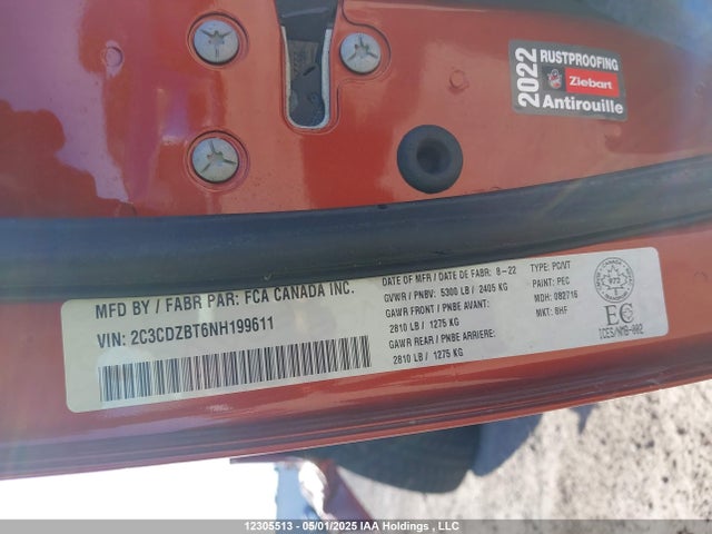 2C3CDZBT6NH199611 Dodge 2022