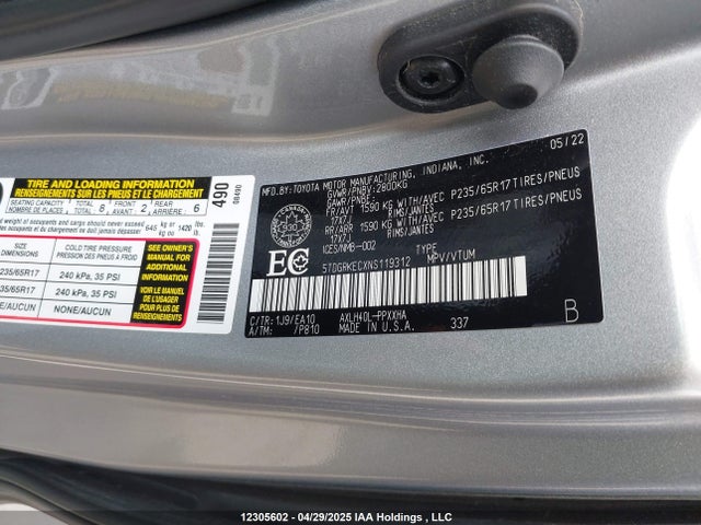5TDGRKECXNS119312 Toyota Sienna Le/xle/xse/limited/platinum