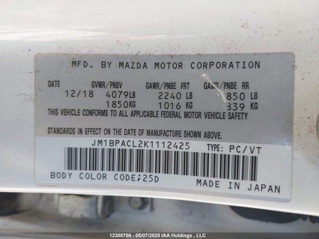 Mazda py 2019 JM1BPACL2K1112425 Image 9