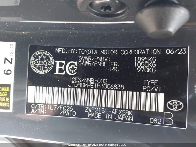 JTDBDMHE1P3006838 Toyota Corolla Le/se/night Shade