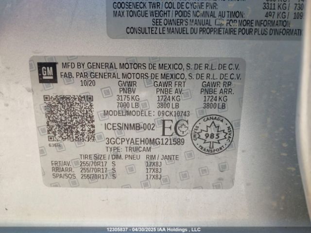 3GCPYAEH0MG121589 Chevrolet lv3 - gen 5, sidi, vvt, max alum