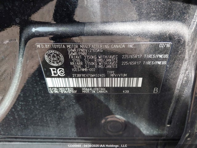 Toyota 2ar-fe 2016 2T3BFREV7GW452405 Image 9