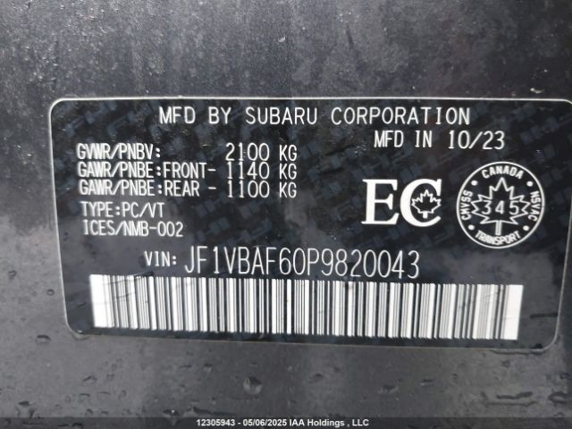 JF1VBAF60P9820043 Subaru Wrx Premium