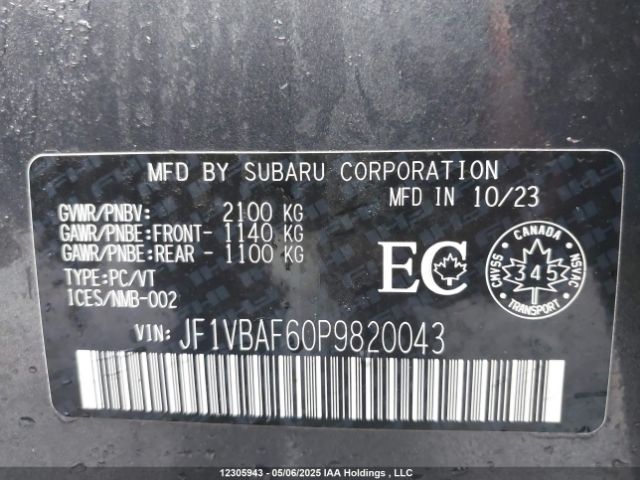 JF1VBAF60P9820043 Subaru Wrx Premium