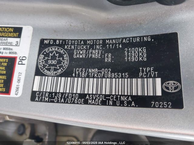 4T1BF1FK0FU895315 Toyota 2ar-fe