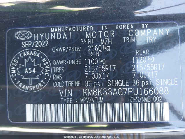 KM8K33AG7PU166088 Hyundai Kona