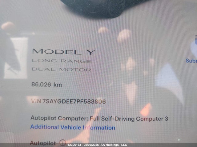 7SAYGDEE7PF583806 Tesla Model Y