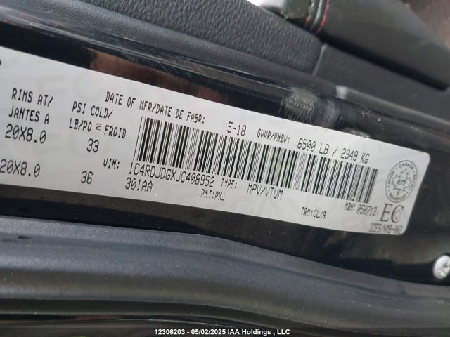 1C4RDJDGXJC408952 Dodge DURANGO GT
