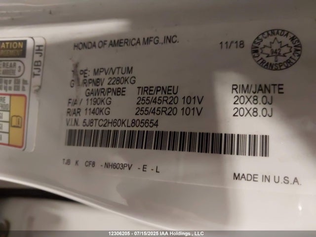 5J8TC2H60KL805654 Acura k20c4
