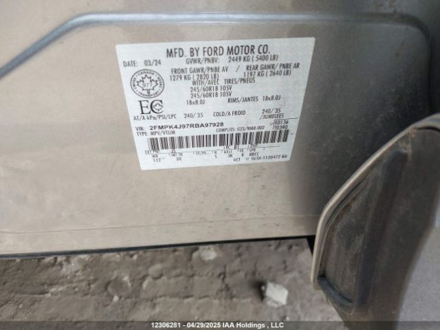 2FMPK4J97RBA97928 Ford EDGE SEL