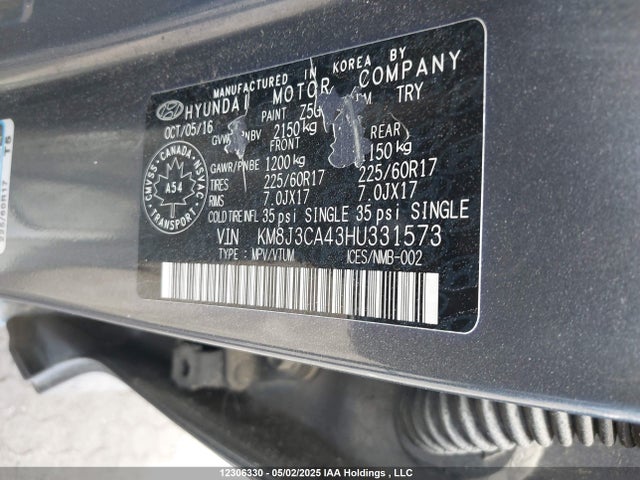 Продаж на аукціоні авто 2017 Hyundai Tucson Limited/sport And Eco/se/, vin: KM8J3CA43HU331573, номер лоту: 12306330
