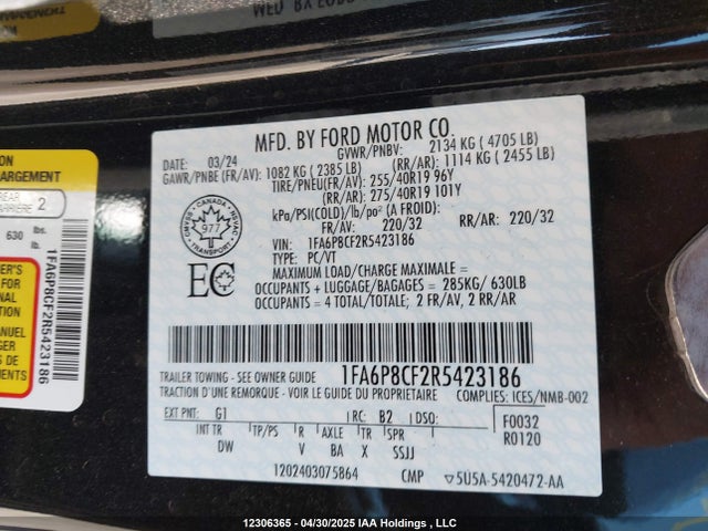 1FA6P8CF2R5423186 Ford tivct