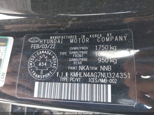 KMHLN4AG7NU324351 Hyundai mpi nu pe