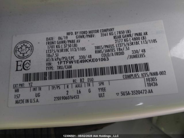 1FTFW1E49KKE01063 Ford F-150 Xlt