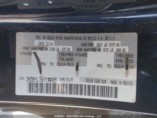 3MZBM1L75FM181465 Mazda pe