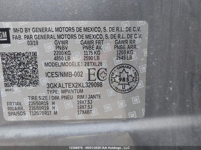 3GKALTEX2KL329098 GMC ltg - spark ignited direct injection, alum dohc, vvt, dcvcp turbo, e0-e100, alum