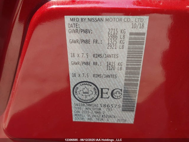 5N1DR2MM1KC586575 Nissan 2019