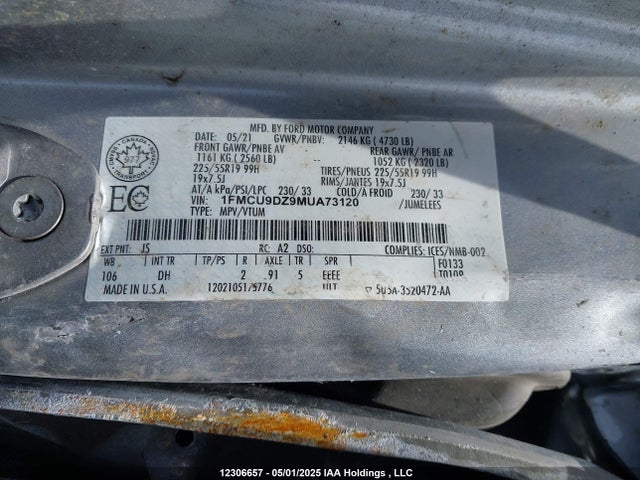1FMCU9DZ9MUA73120 Ford hev/phev