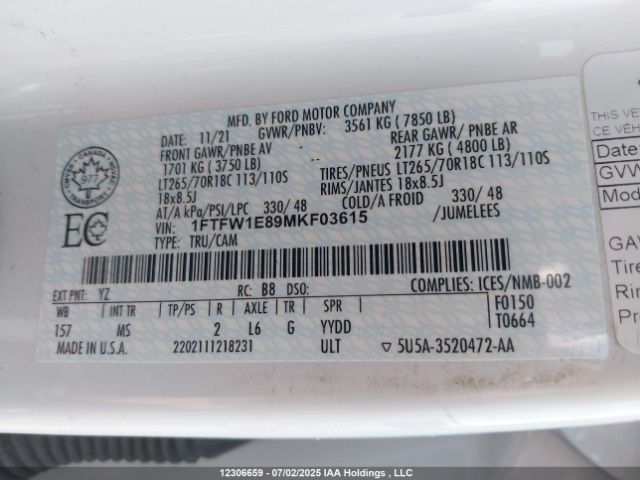 1FTFW1E89MKF03615 Ford gtdi