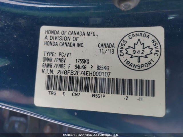 Honda r18z1 2014 2HGFB2F74EH000107 Image 9