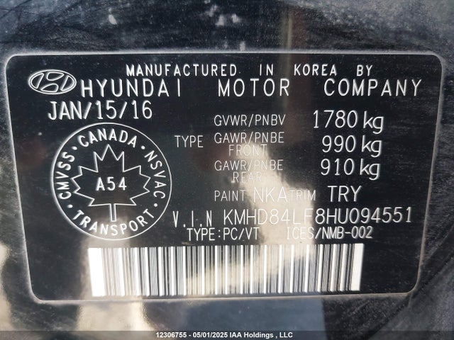KMHD84LF8HU094551 Hyundai Elantra