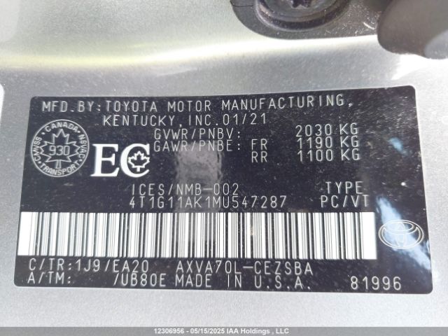 4T1G11AK1MU547287 Toyota a25a-fks
