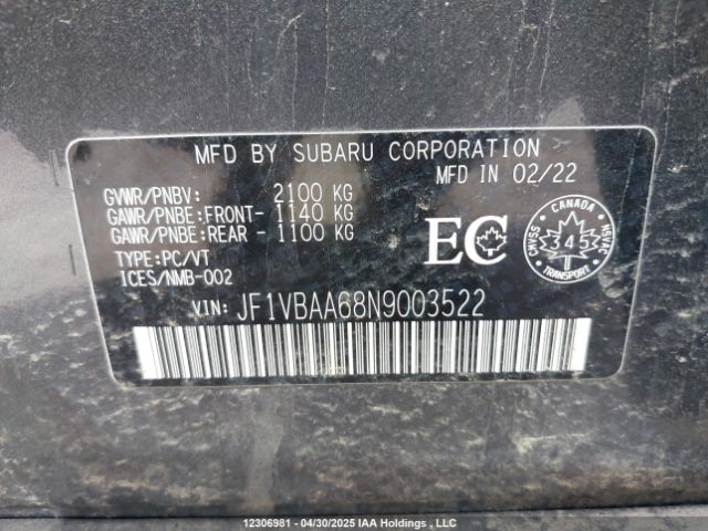 JF1VBAA68N9003522 Subaru dib