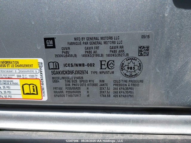 Buick llt 2015 5GAKVCKD9FJ362974 Image 9
