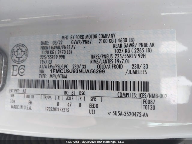 1FMCU9J93NUA56299 Ford gtdi 240ps
