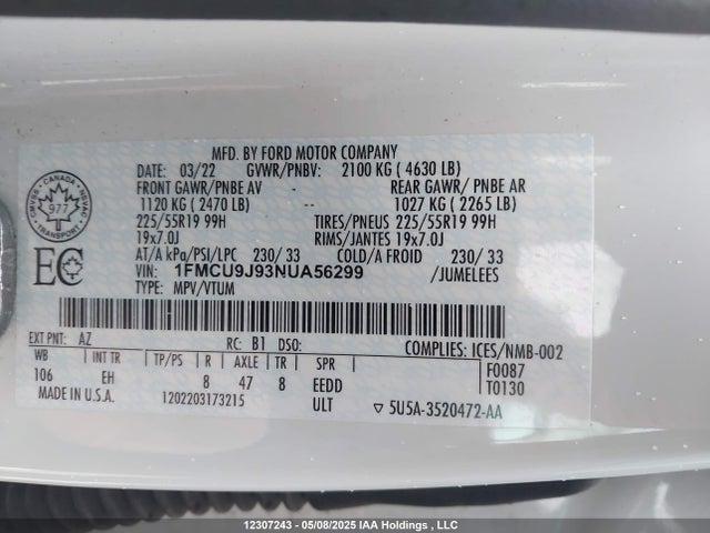 1FMCU9J93NUA56299 Ford gtdi 240ps