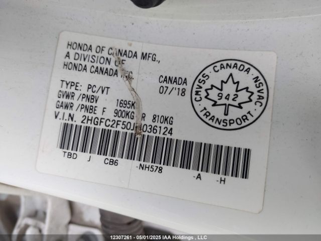 2HGFC2F50JH036124 Honda Civic Lx