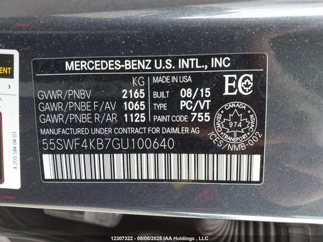 55SWF4KB7GU100640 Mercedes-Benz C-Class