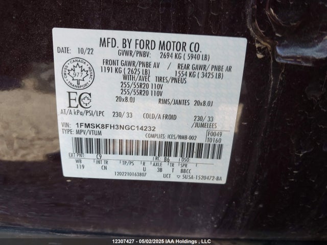 Ford ecoboost 2022 1FMSK8FH3NGC14232 Image 19