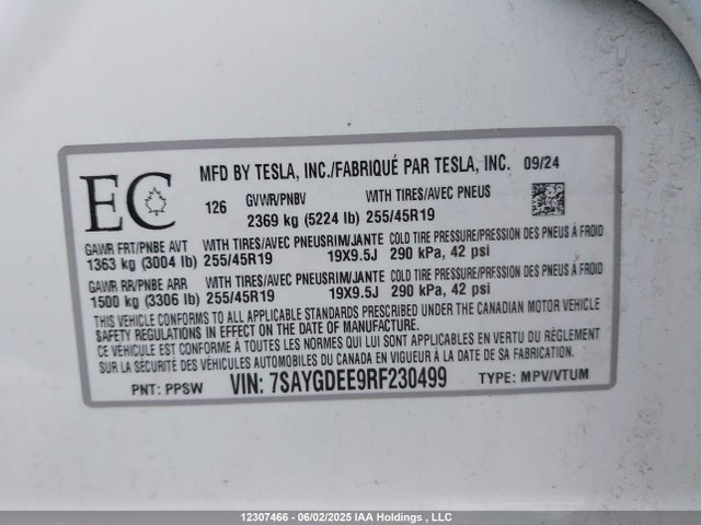 7SAYGDEE9RF230499 Tesla Model Y