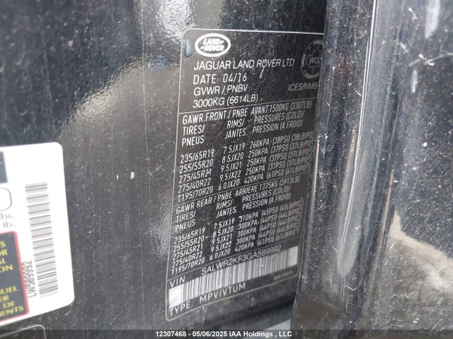 SALWR2KF3GA589992 Land Rover Range Rover Sport Diesel Td6 Hse