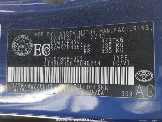 2T1BURHE6EC090219 Toyota Corolla