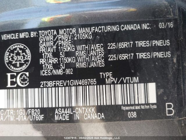 2T3BFREV1GW469765 Toyota RAV4 LE