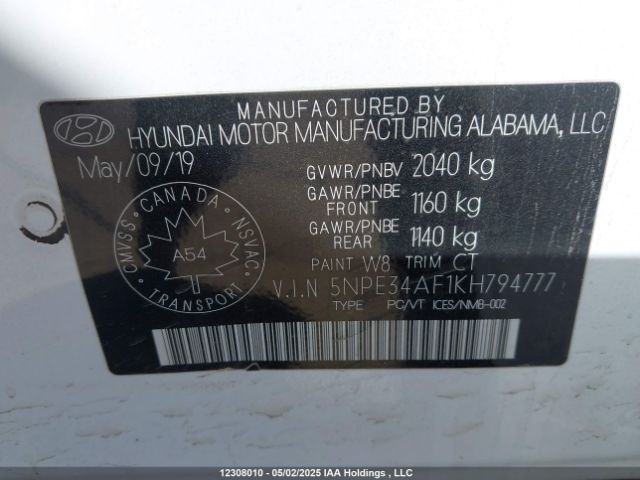 5NPE34AF1KH794777 Hyundai Sonata Limited/sel/sport