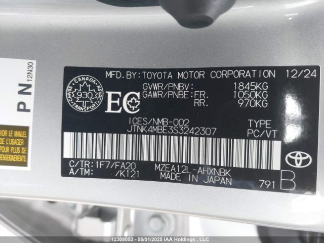 JTNK4MBE3S3242307 Toyota Corolla