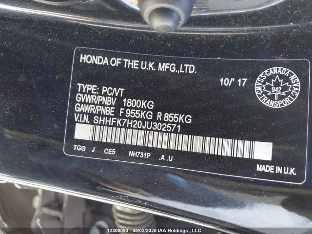 SHHFK7H20JU302571 Honda Civic Lx