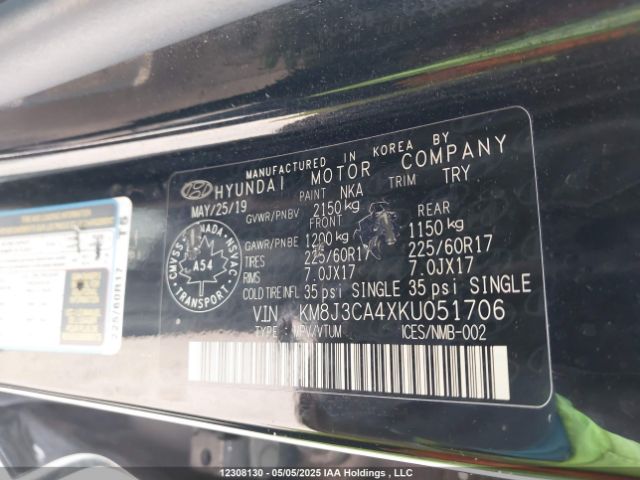 KM8J3CA4XKU051706 Hyundai gdi nu