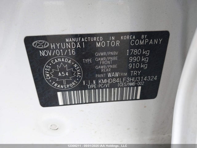 KMHD84LF3HU314324 Hyundai 2017